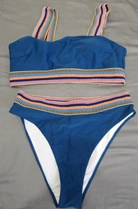 Hilinker Contrast Banded High Waisted Bikini Set Swimsuit XL Royal Blue - Picture 1 of 9