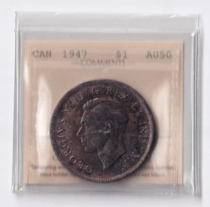 Canada 1947 $1 One Silver Dollar King George VI ICCS Graded AU 50 Blunt 7 - Picture 1 of 2