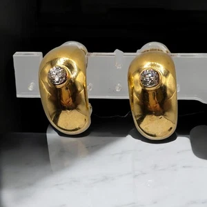 Christian Dior Chunky Hoop Earrings Clip On Single Clear Rhinestone Vtg READ - Picture 1 of 15
