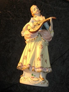 LADY Playing Lute 10” Figurine Bisque Pottery. Hal-sey Fifth Japan VINTAGE - Picture 1 of 10