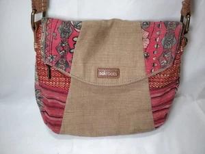 Sakroots Artist Circle Foldover Crossbody Bag Pink Floral Canvas Patched - Picture 1 of 13