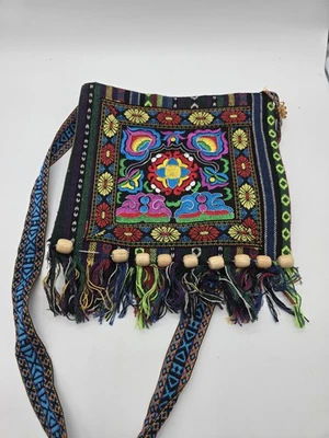 Boho Embroidered Crossbody Bag Womens Medium Fringe Festival Hippie Purse Handba - Image 1 of 4