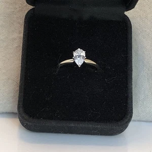 Diamonique 1 ct Pear Shaped Ring, 14K White Gold, size 7 - Picture 1 of 19