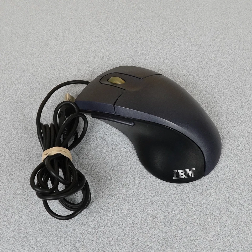 Vintage IBM ScrollPoint 4-Button Wired USB Mouse Model MO27FO Metallic Blue LED - Image 1 of 4