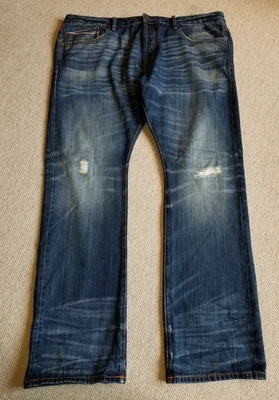 Mens Jeans-CULT OF INDIVIDUALITY-blue cotton denim 'Rebel Straight' worn-42x34 - Image 1 of 4