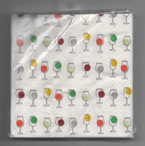 TRUE 20 Count Beverage 3 Ply Napkins Multicolor Wines In Glasses - Picture 1 of 2