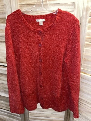 White Stag Women's Size XL Cardigan Sweater Red Button Up Soft Pockets Stretch - Image 1 of 4