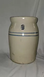 Antiker 3 Gallonen Steinzeug blau Streifen Butterdose Topf Eimer - Bild 1 von 5
