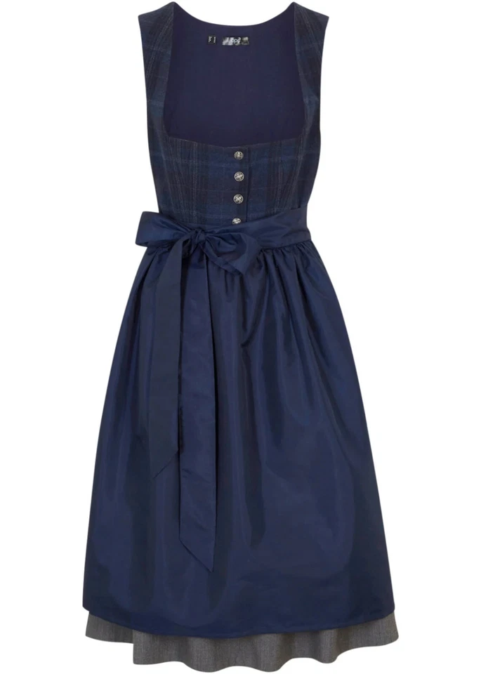 Dirndl in Midi-Länge mit Schürze Gr. 36 bis 50 Blau/Grau Trachten Fest-Kleid Neu - Bild 1 von 2