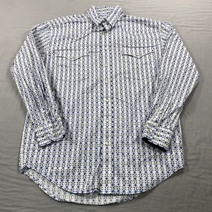 Panhandle Rough Stock Shirt Mens Small White Blue Tribal Pearl Snap Western - Picture 1 of 9