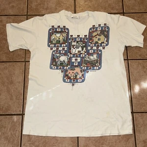 Vintage Fur Arts 90s Farm Animal White Shirt Size L w/shoulder Pads - Picture 1 of 3