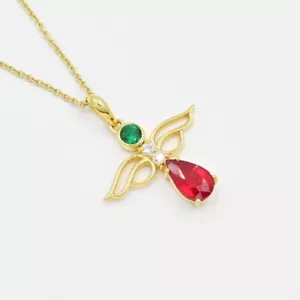 Zierliche Rubin Smaragd Vogel 925 Silberkette Anhänger Diamant Kreuz Geschenk - Bild 1 von 5