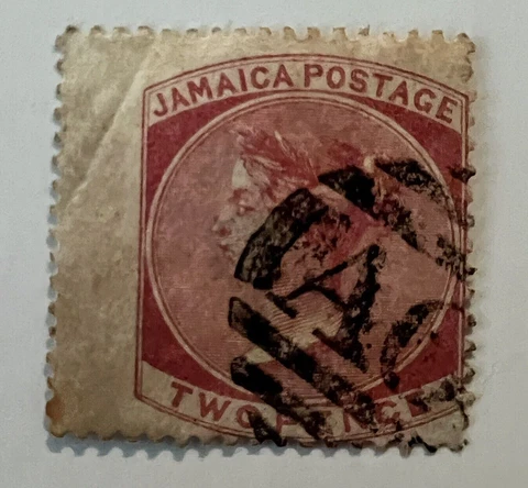 ERROR 1800's JAMAICA 2d STAMP QV, SIGNIFICANT HORIZONTAL SHIFT & SIGNED ON BACK Cover