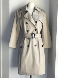 Banana Republic Khaki Double Breasted Trench Coat Women sz Large Leather Buckle - Picture 1 of 23