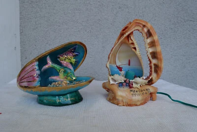 Vintage 2 lampes veilleuses coquillages et céramique vallauris années 60 - 15 cm - Photo 1/4