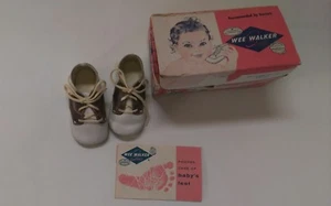 Vintage WEE WALKER Baby Shoes CRIB SHOE brown/white saddle 1961 Size 2 Made USA - Picture 1 of 12
