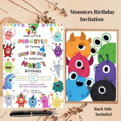 Giggly Monster Birthday MusicalVideo Invite Free Front & Thank You Tag, 5 Themes - Image 1 of 4