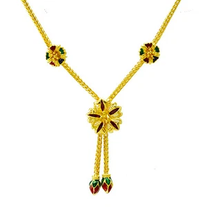 1 CHOCKER CHAIN 18 INCHES RED GREEN FLOWERS SUKHOTHAI STYLE GOLD PLATED 24K GOOD - Picture 1 of 2