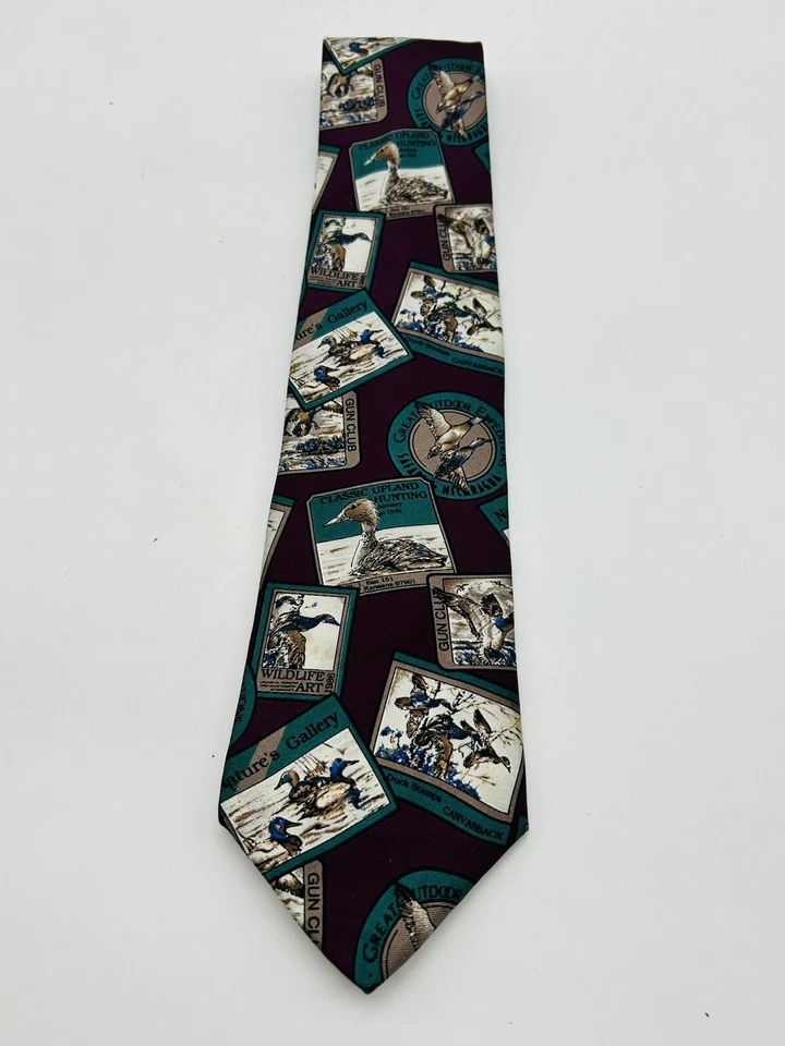 Corbata para hombre Van Heusen 417 seda patos mallardos granate verde 3,75x58 EE. UU. Foto 1 de 4