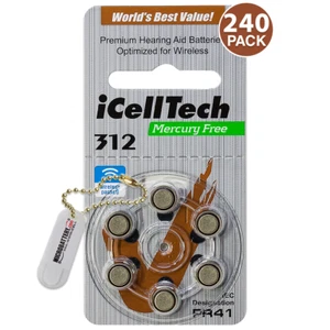 iCellTech Size 312 Zinc Air 1.45V Hearing Aid Batteries (240 Pack) + Keychain - Picture 1 of 9