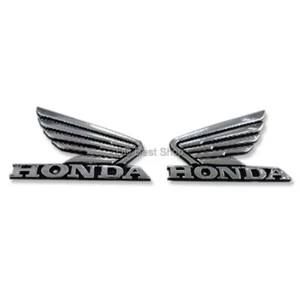 Black Chrome Logo Honda Wing Vintage Badge Logo Emblem Decal L/R Pair Fuel Tank - Picture 1 of 3