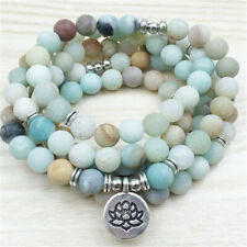 6mm Frosted Amazonite Bracelet 108 Beads Lotus Pendant Wrist Yoga Buddhism Sutra