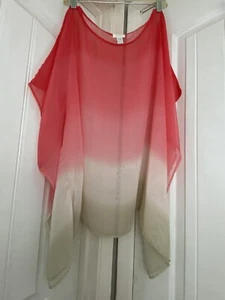 Chicos Ombré Scarf Pancho Coral, Cream & Gray S/M - Picture 1 of 5
