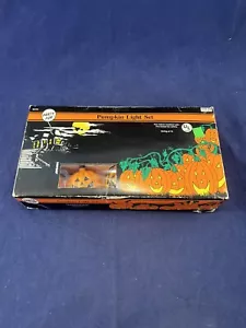 Vintage Orange Halloween String Light Set Blow Mold Pumpkins w/Box 10 Lights - Picture 1 of 13