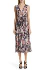 Fuzzi Nude Pink Camo Print Tie Wrap Waist Tulle Fit Flare V Neck Mid Dress Xl 14