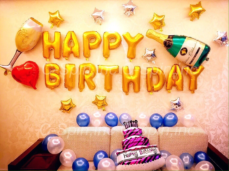 Globo de látex azul feliz cumpleaños letra número decoración fiesta salvaje un bebé Foto 1 de 1