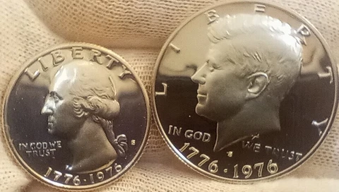 1976 S Kennedy Half Dollar + Washington Quarter Gem Proof Bicentennial 2 COINS Cover