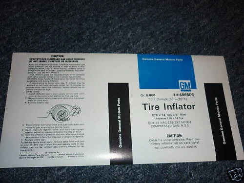 1973 1974 -1977 CHEVROLET NOVA SPACE SAVER BOTTLE DECAL - Image 1 of 1