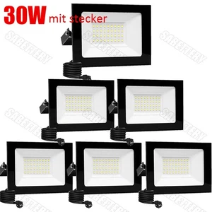 6X 30W LED Fluter mit Stecker Außenstrahler Scheinwerfer Baustrahler Kaltweiß DE - Imagen 1 de 10