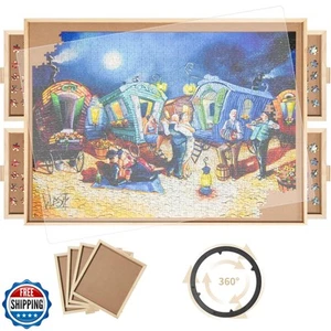 1000 Pieces Rotating Puzzle Board with 4 Drawers,30.16"x22.44" Portable Woode - Picture 1 of 5