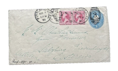 US SC 219-U295 PITTSBURGH PA POSTAL HISTORY COVER to AUSTRIA 1891 - Image 1 of 2
