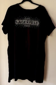 Karl Lagerfeld Women’s Gold & Silver Studded Logo T-Shirt Dress Sz 2X Black - Picture 1 of 4