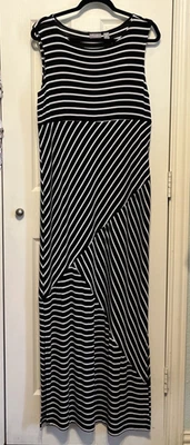 Chico's Travelers Black/White Stripe Simon Sleeveless Maxi Dress Sz 2(12/14) NWT - Image 1 of 4
