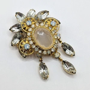 Spilla navette pendenti vintage Juliana D&E strass trasparenti tono oro - Foto 1 di 6