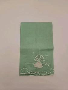 Vintage Embroidered Tea Hand Guest Gift Towel Green Floral - Picture 1 of 4