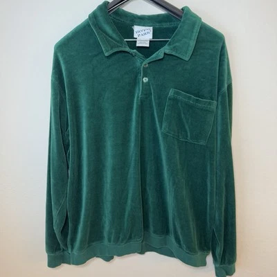 Vintage Irvine Park Velour Long Sleeve Pullover Dad Shirt Men's XL Green - Image 1 of 4