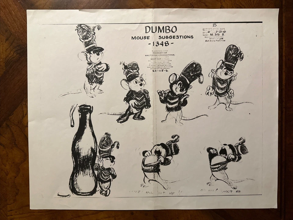 Hoja Modelo Sugerencias Original Vintage Disney Dumbo Mouse (Timothy) 1940 Foto 1 de 1