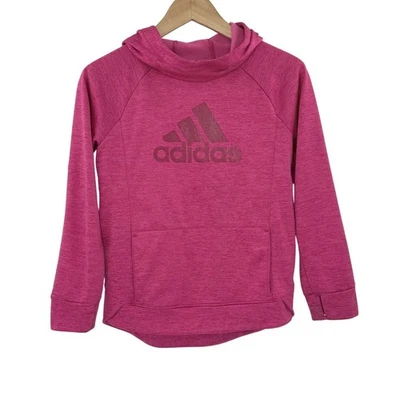 Adidas Girl's Pink Long Sleeve Pullover Hoodie Sz Large 14 Lightweight See Photo - Image 1 of 4