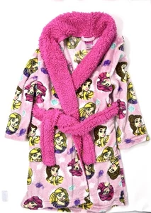 Disney Princess Girls Pink Bath Robe Size 6 Rapunzel Ariel Belle EUC - Picture 1 of 7