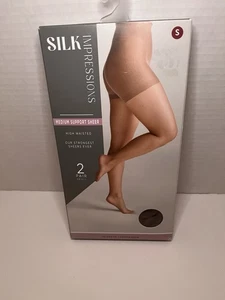Silk Impressions Sheer Support Pantyhose 2 Pack Size S Coffee Bean 30 Denier - Picture 1 of 1