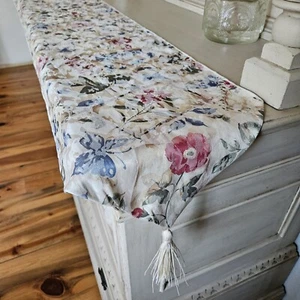 Corredor de Mesa Vintage Rosa Floral Flecos Borlas Ligero 68" - Imagen 1 de 10