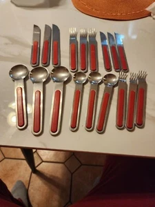 1 RARE RED Sergio Asti Boca Stainless Steel ICM ITALY LAUFFER 6 piece setting - Picture 1 of 17