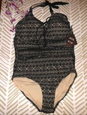 AVA & VIV LACE OVERLAY ,  NUDE ILLUSION BLACK ONE PIECE SWIMSUIT Size 18W NWT