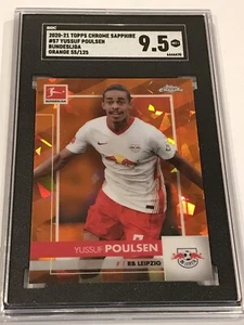 2020-21 Topps Chrome Sapphire Bundesliga Yussuf Poulsen Orange Ref. /125 SGC 9.5 - Picture 1 of 3