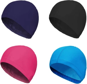 4-Pack Man Women Pure Color Nylon Spandex Fabric Swim Cap Swimming Cap Bathing C - Picture 1 of 6