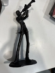 Jazz Band Trumpet Player Sculpture Cast Bronze Figure Figurine Metal Man 9” - Picture 1 of 8